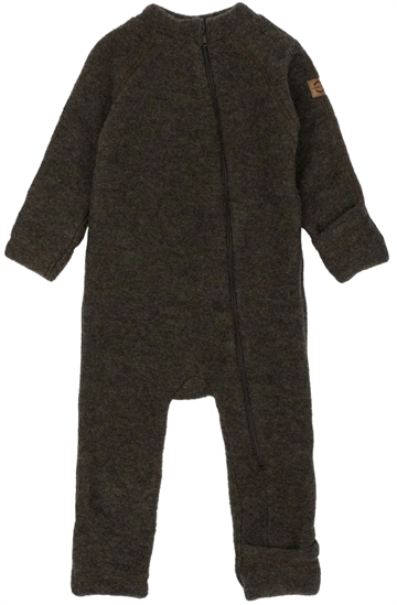 Mikk-Line Ulddragt m/lynlås & ombuk - Dark Brown Melange i mørkebrun